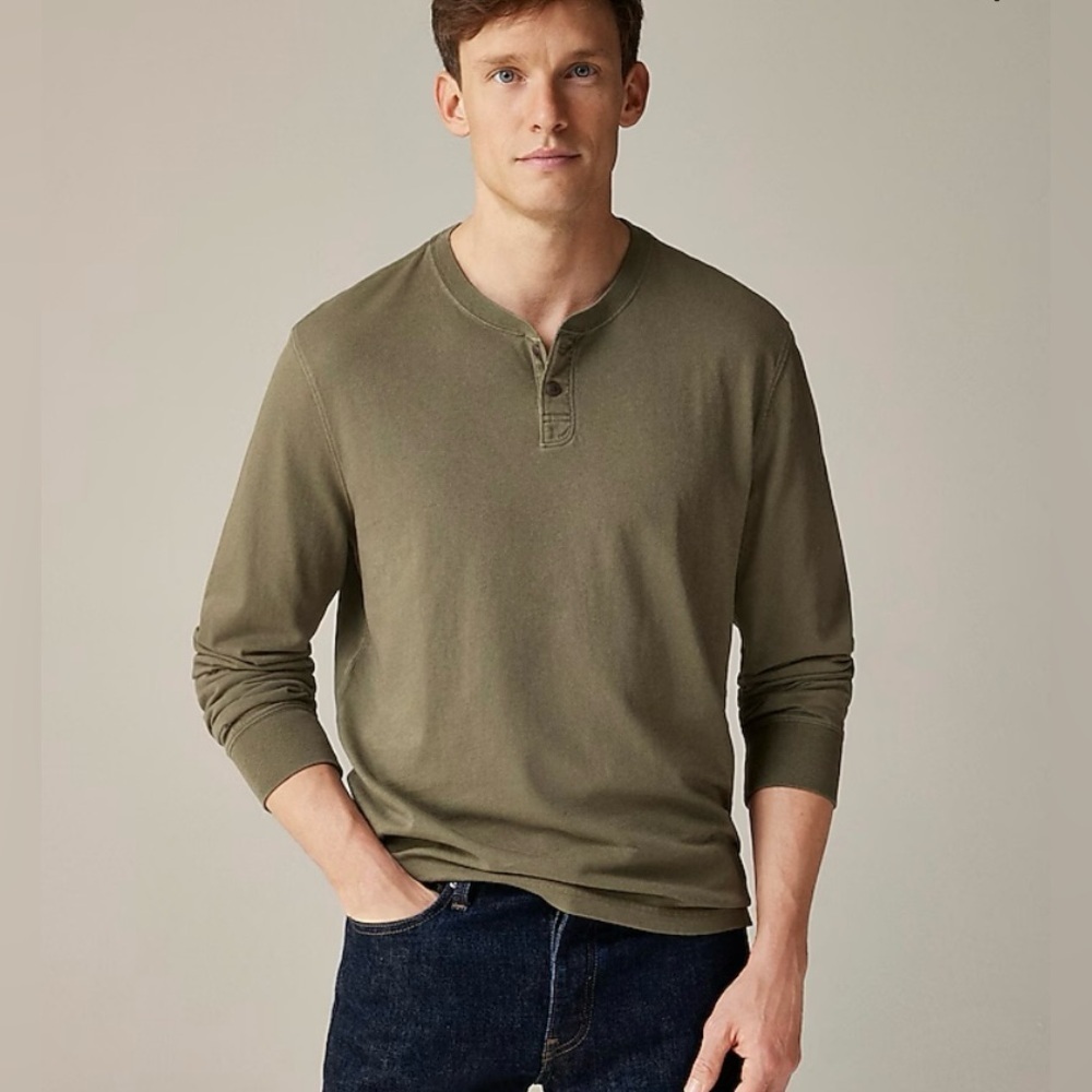 J. Crew Men’s LARGE Cotton Henley T Long Sleeve Green